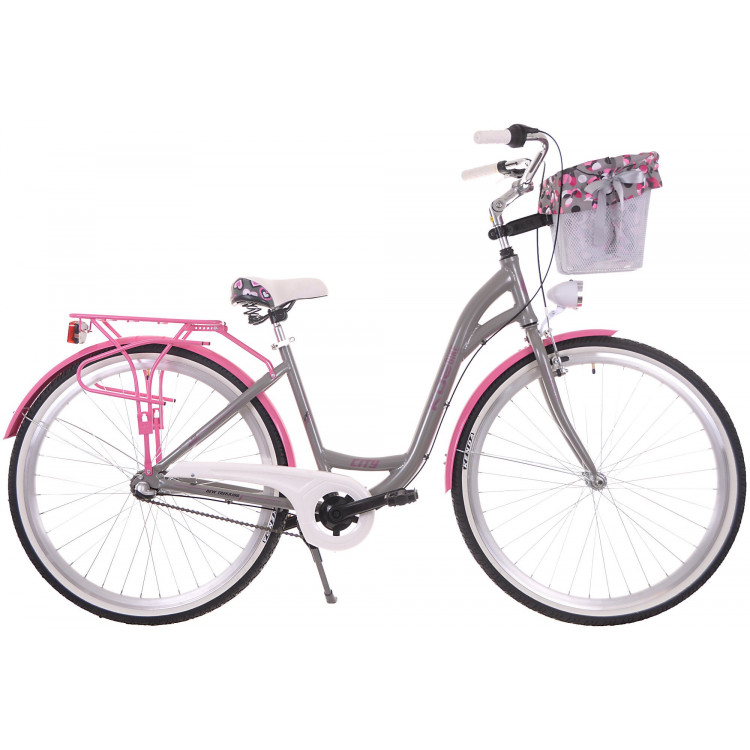 Mestský hliníkový bicykel 28" Kozbike 28K07-S3 3 prevodový Sivo-ružový + košík a výstelka